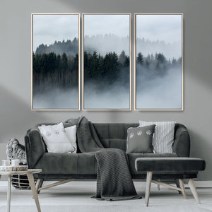 Autumn and Misty Trees in the Forest Wall Art Canvas Print,