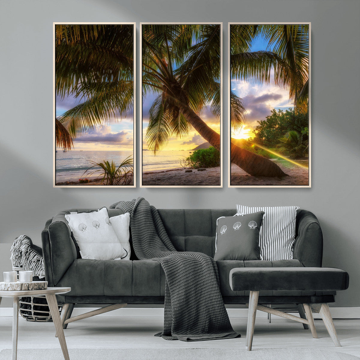 Tropical Island Sunset on the Beach Palms Wall Art Canvas