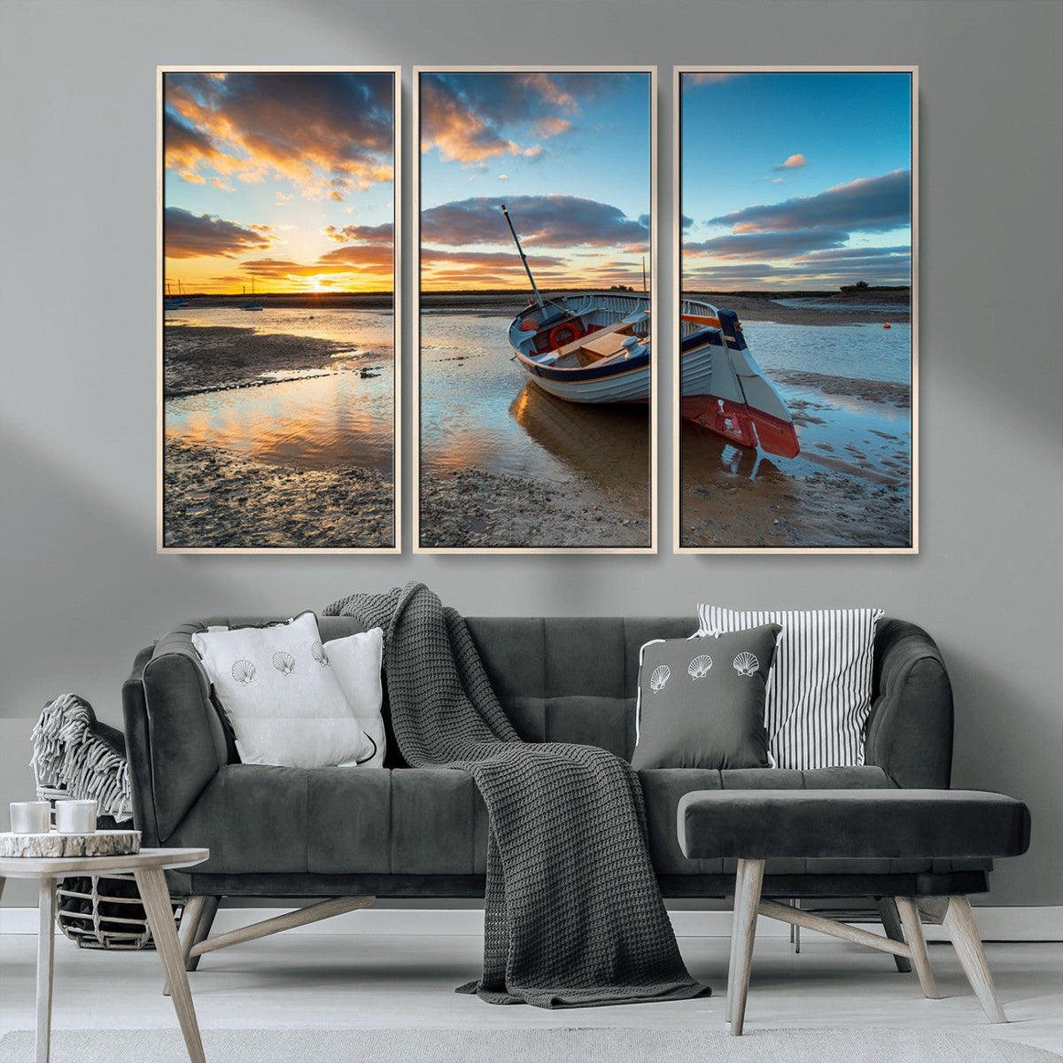Small Boat At The Beach Sunset Wall Art, Boat Sunset Wall