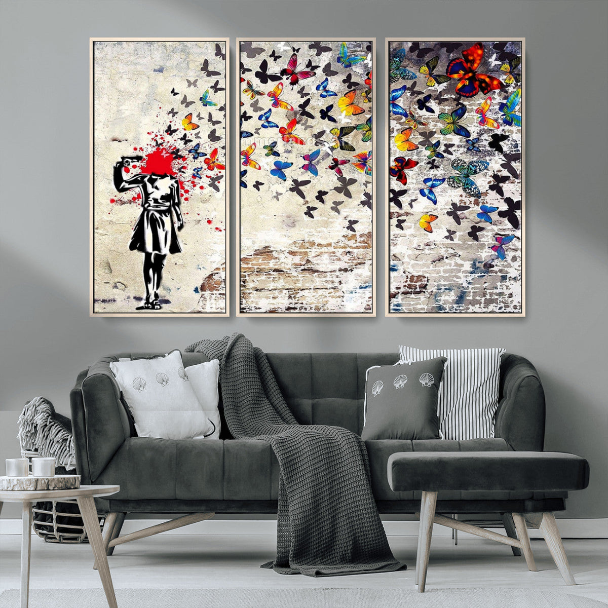 Banksy Art Butterfly Girl Explosion Canvas Art – Vibrant