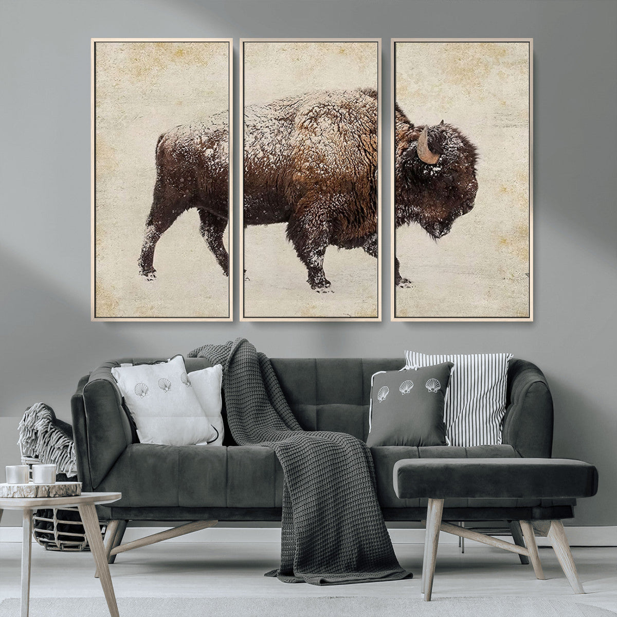 Buffalo Wall Art, Western Bison Canvas Print, Rustic Buffalo