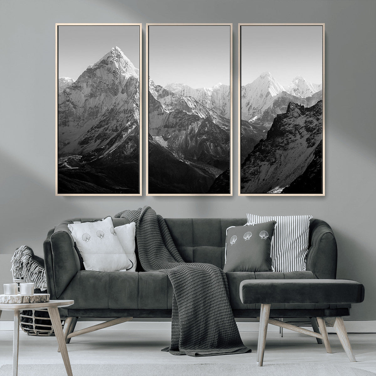 Everest Himalaya Mountain Peaks Black & White Triptych