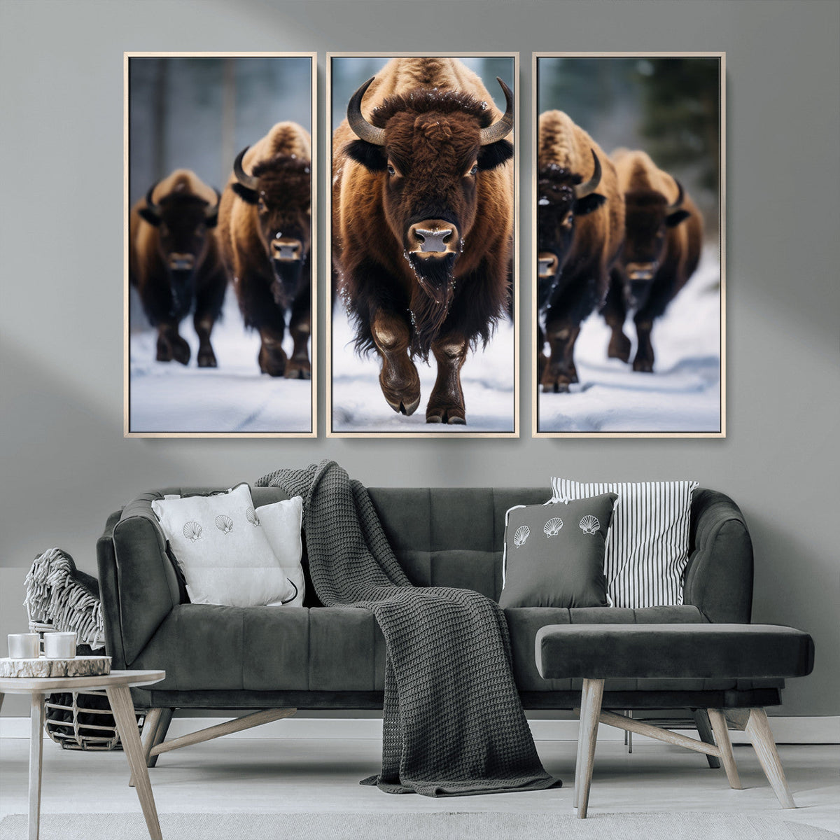 Buffalo Wall Art Canvas Print, American Bison Herd Wall Art