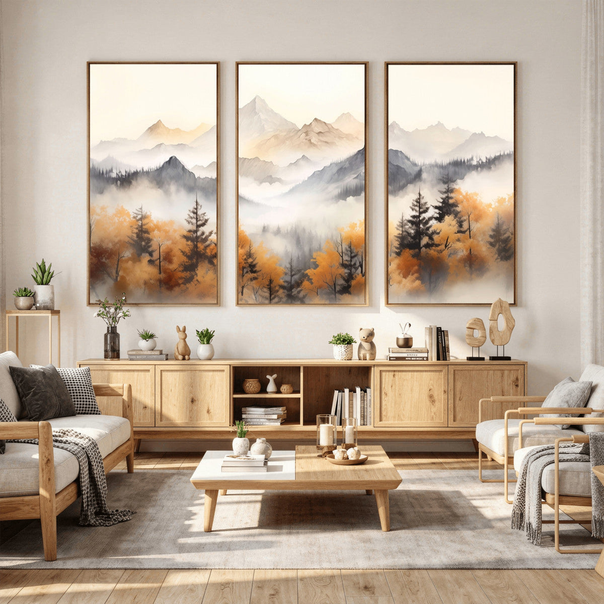 Abstract Mountain Wall Art | Misty Mountain Forest and