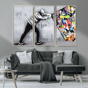 Banksy Art Behind the Curtain Street Wall Art Canvas Print |