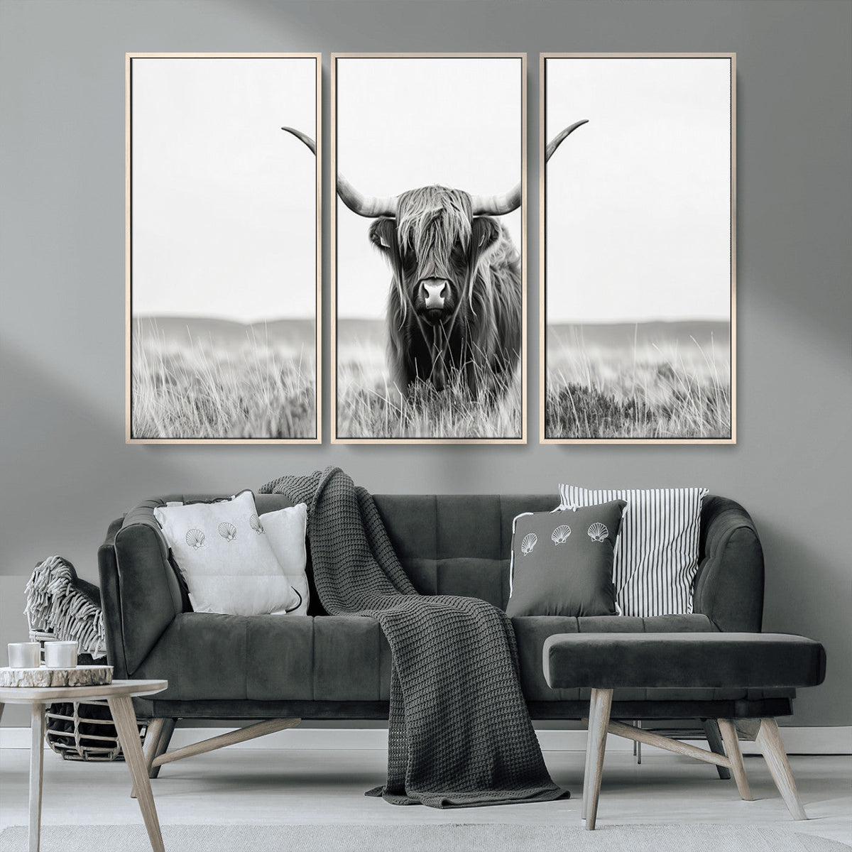 Highland Cow Canvas Wall Art – Majestic Beauty in Black and