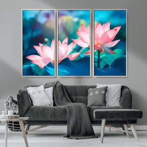 Pink Lotus Flower Canvas Wall Art | Vibrant Floral Wall