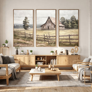 Rustic Farmhouse Barn Wall Art | 3-Panel Framed Gallery Wrap