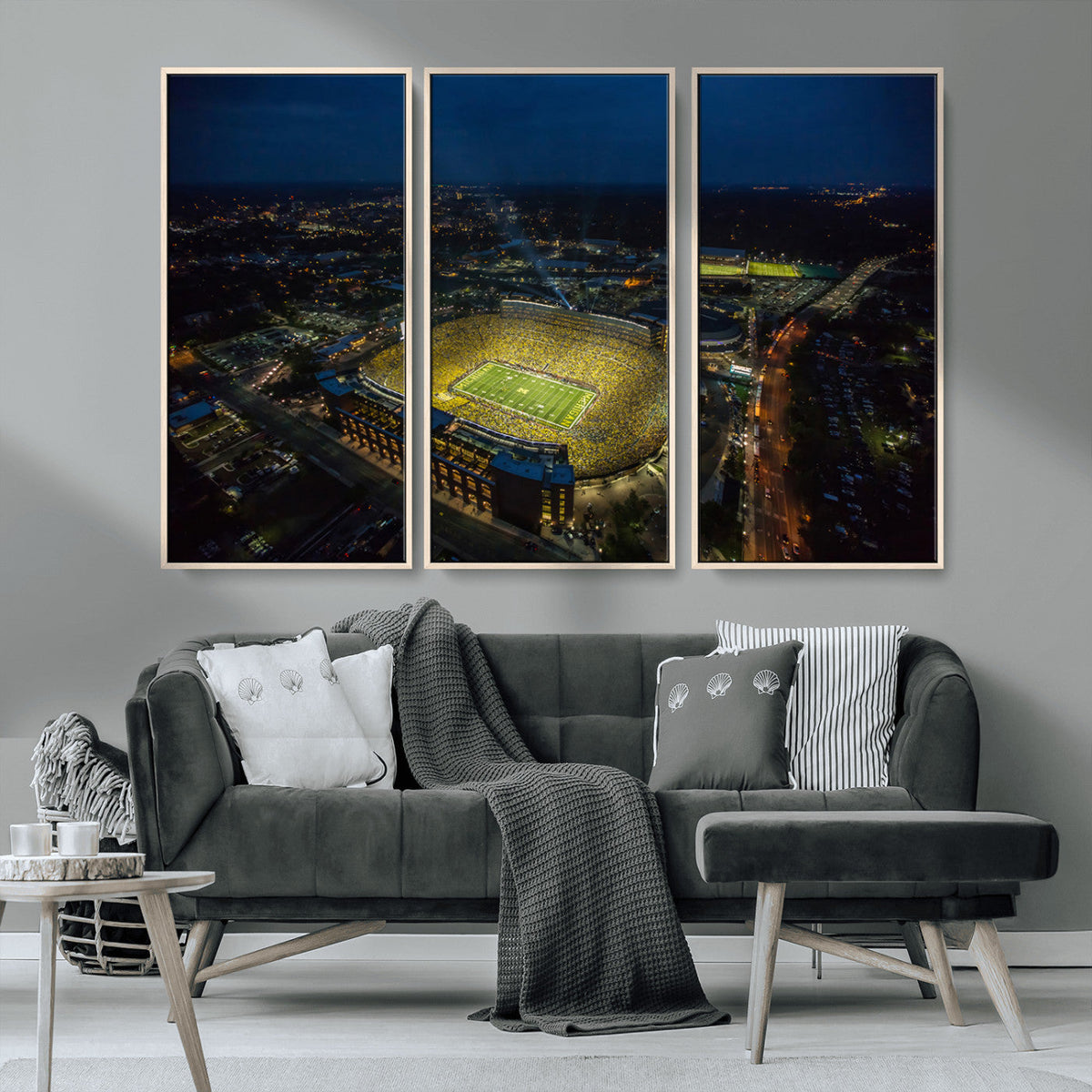 Michigan Stadium Night Game Wall Art – Sports Arena Aerial