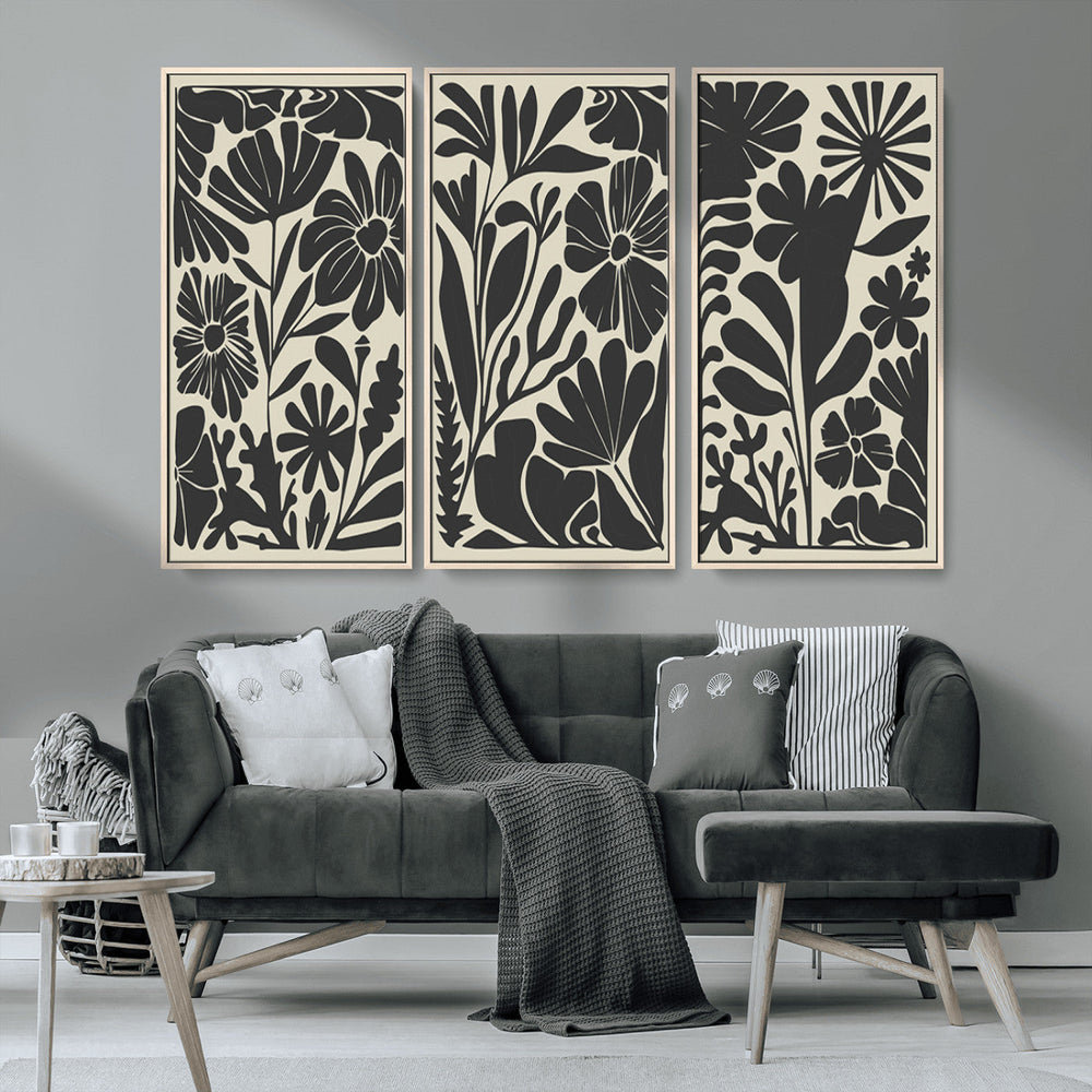 Modern Botanical Wall Art - Floral Black and White Canvas