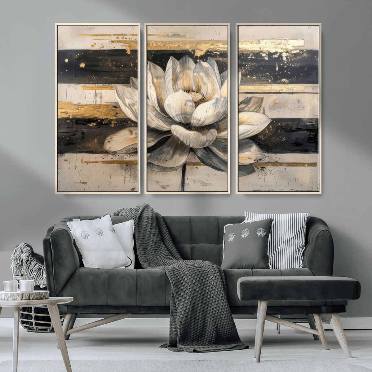 Lotus Flower Wall Art – Framed Abstract Floral Canvas