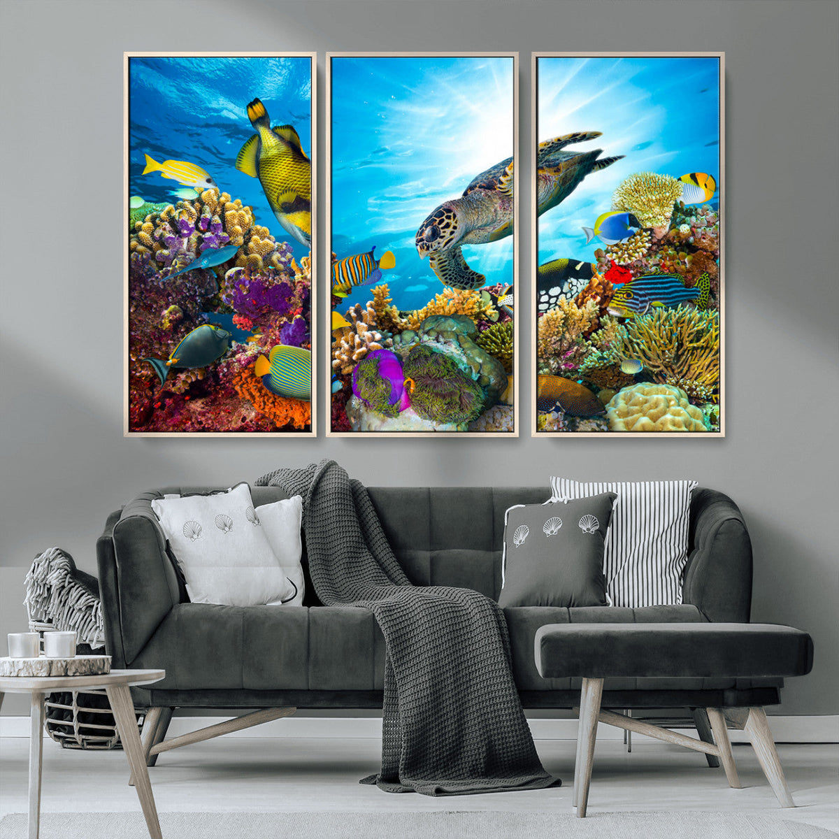 Colorful Coral Reef and Sea Life Turtle Canvas Print,