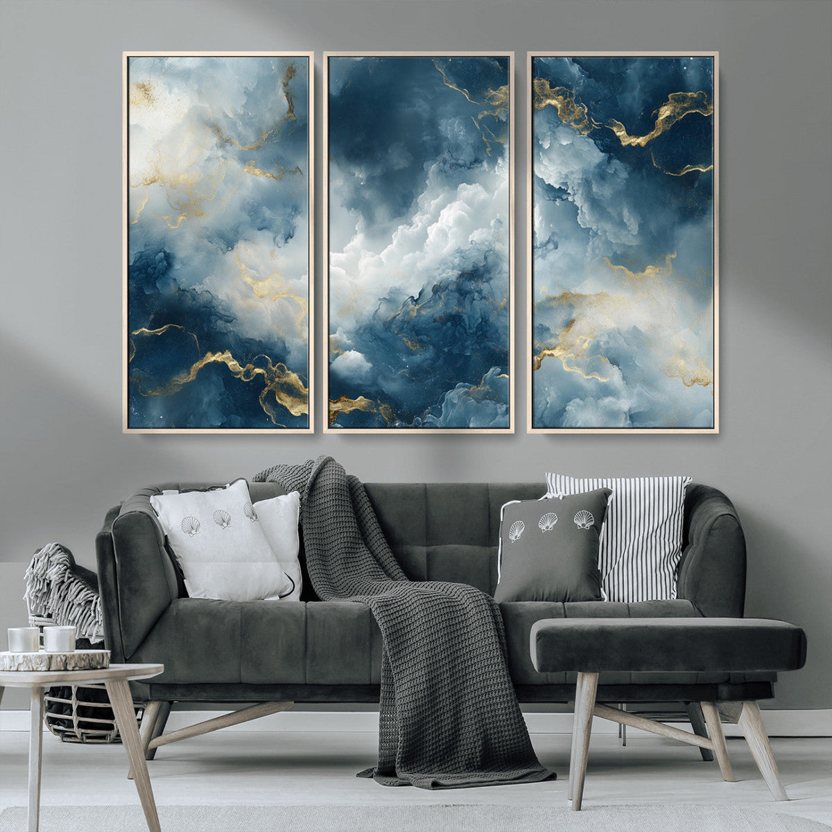 Large Abstract Print - Luxe Blue and Gold Abstract Canvas