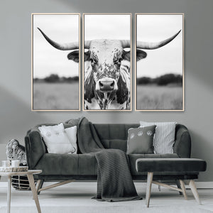 Highland Cow Wall Art Canvas Print – Black and White Western