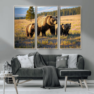 Grizzly Bear Family Wall Art Canvas Print – Majestic