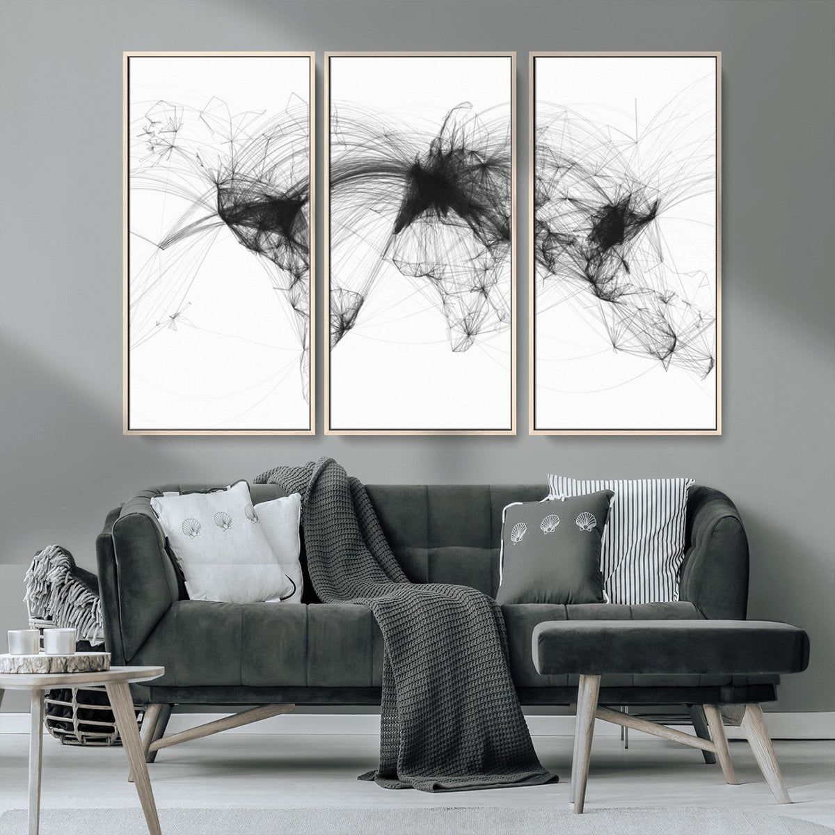 Flight Routes Air Traffic Map Canvas Wall Art - Framed -