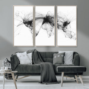 Flight Routes Air Traffic Map Canvas Wall Art - Framed -