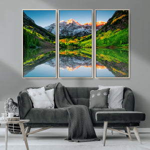 Sunrise Maroon Bells Lake Wall Art Canvas Print – Framed Elk