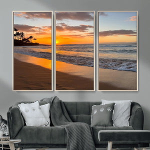 Tropical Beach Wall Art – Framed Sunset Ocean Canvas