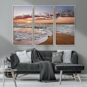 Ocean Sunset Wall Art Canvas Print – Framed Sandy Shore