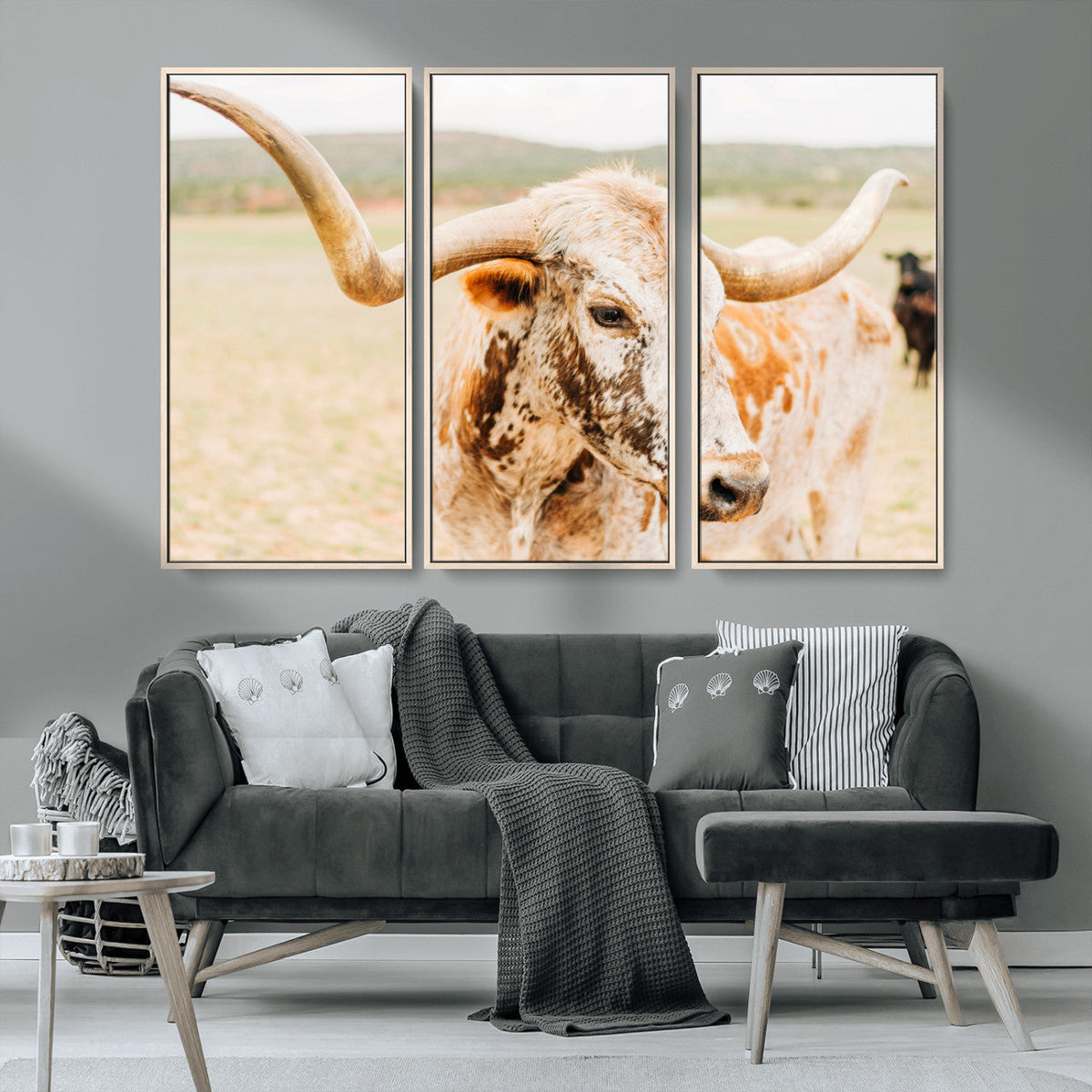 Texas Longhorn Wall Art Canvas Print – Framed Spotted Cow