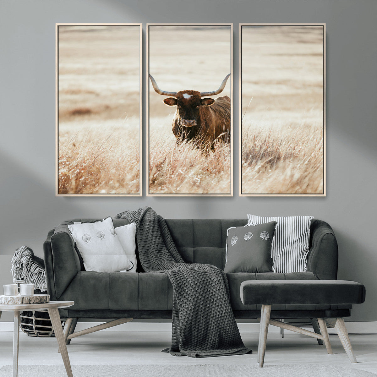 Texas Longhorn Wall Art Canvas Print – Framed Brown Horned