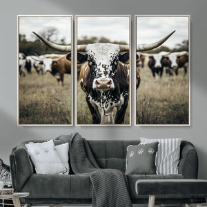 Texas Longhorn Wall Art – Framed Speckled Cow Canvas