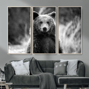 Grizzly Bear Wall Art Canvas Print – Framed Black White