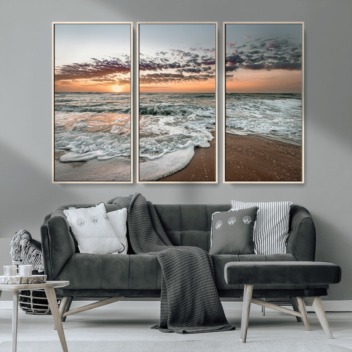 Ocean Sunset Wall Art Canvas Print – Framed Beach Waves