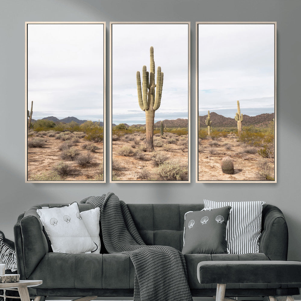 Saguaro Cactus Wall Art – Framed Desert Canvas Artwork,