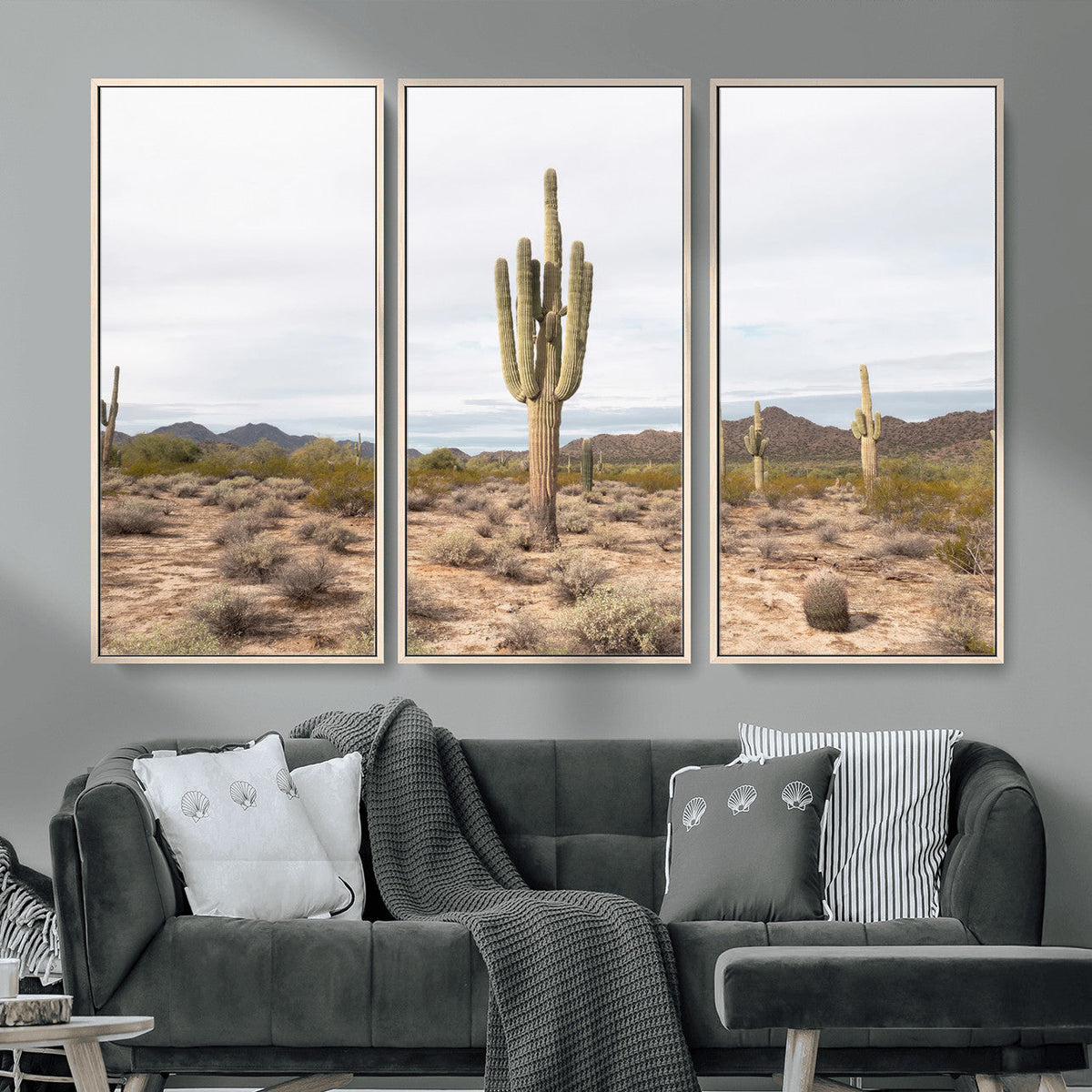 Saguaro Cactus Wall Art – Framed Desert Canvas Artwork,