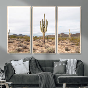 Saguaro Cactus Wall Art – Framed Desert Canvas Artwork,
