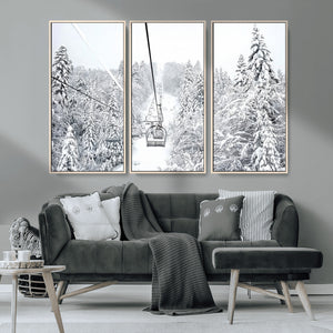 Snowy Ski Lift Wall Art – Framed Winter Mountain Canvas