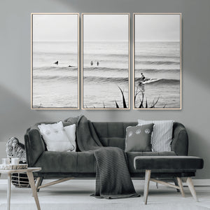 Surfer Silhouette Wall Art – Framed Calm Ocean Canvas