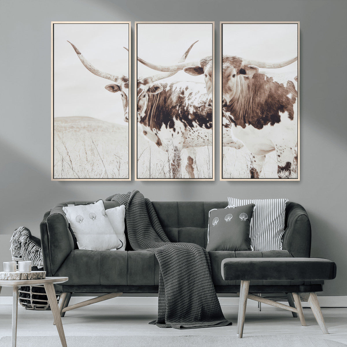 Longhorn Wall Art Canvas Print – Framed Western Cow Rustic
