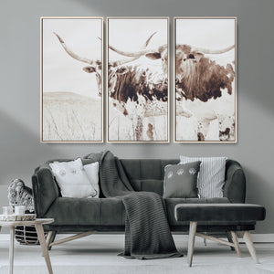Longhorn Wall Art Canvas Print – Framed Western Cow Rustic