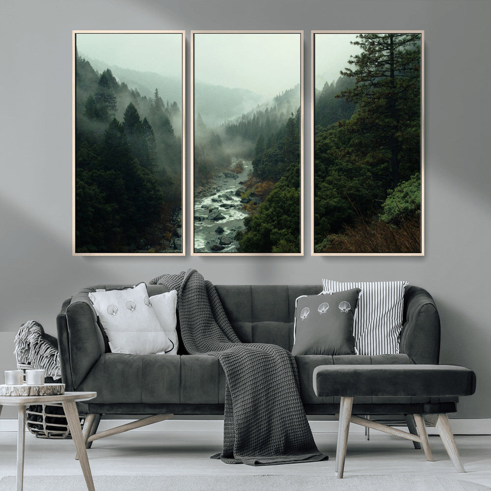 Misty Forest Wall Art Canvas Print – Framed Foggy River