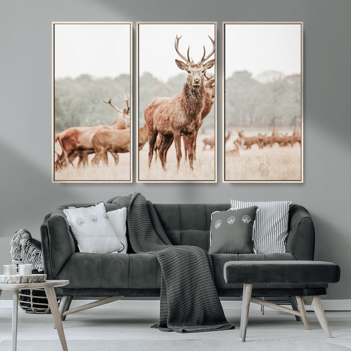 Rustic Nature Wall Art Canvas Print – Stag Woodland Framed