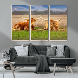 Texas Longhorn Pair Wall Art Canvas Print – Peaceful Rustic