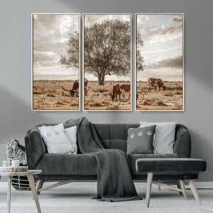 Texas Longhorn Cattle Wall Art, Rustic Western Ranch Canvas