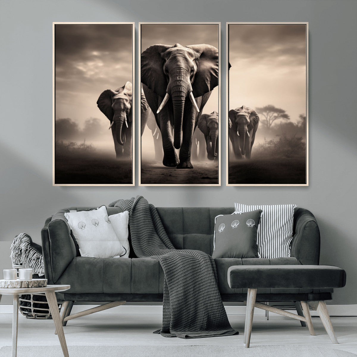 Elephant Family Wall Art Canvas Print, Framed Elephant Wall