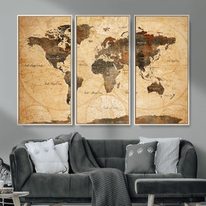 Push Pin World Map Canvas Print – Travel Tracker Wall Art