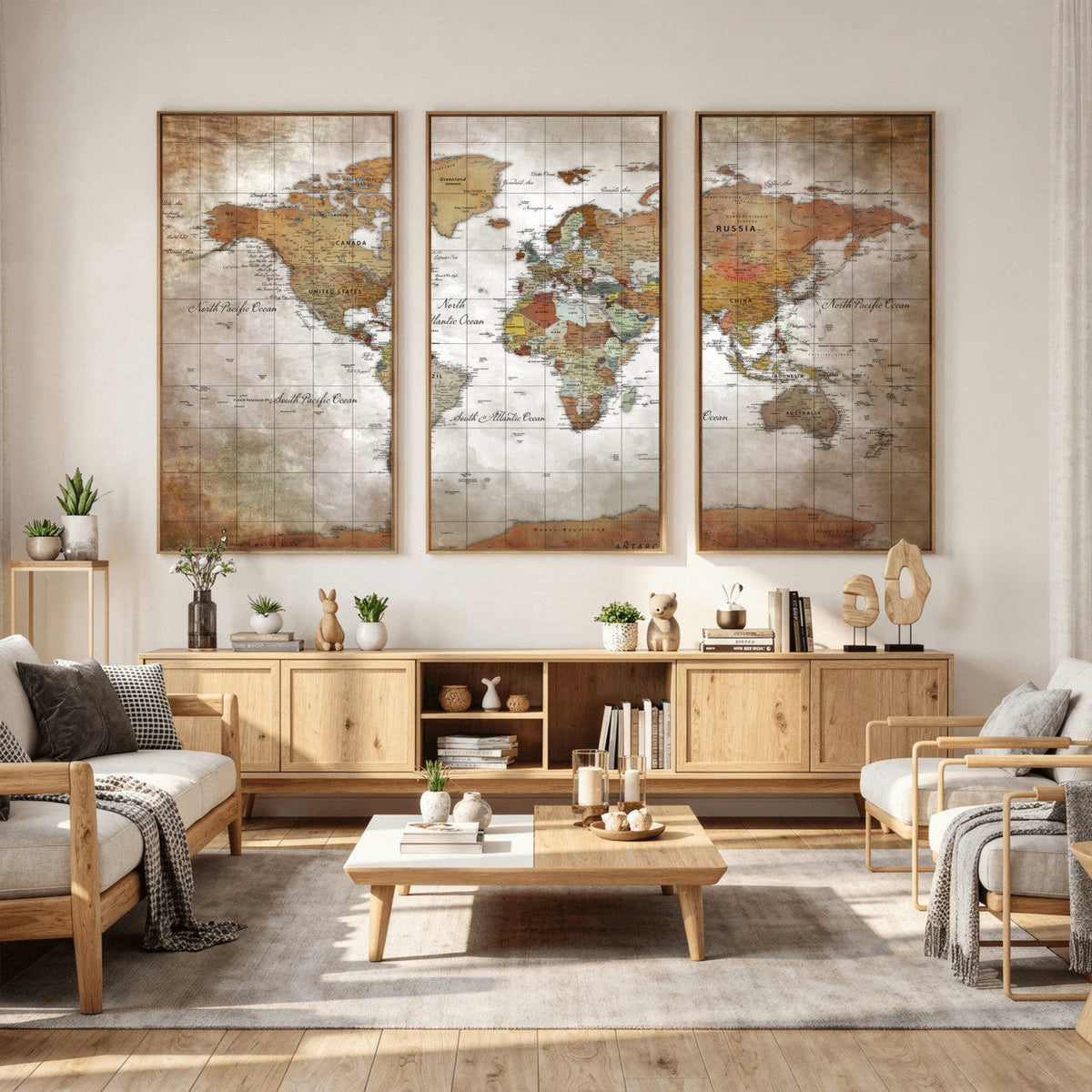Vibrant Watercolor World Map Canvas Wall Art – Framed Travel