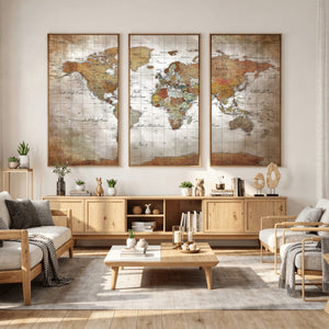 Vibrant Watercolor World Map Canvas Wall Art – Framed Travel