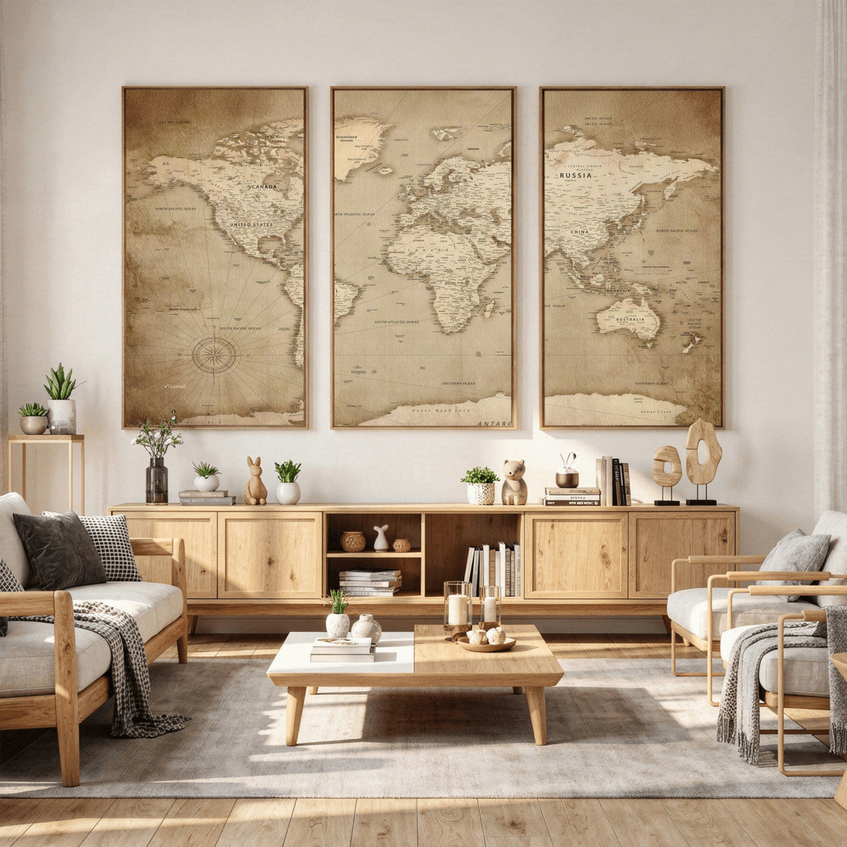 Colorful Watercolor World Map Canvas Wall Art – Framed