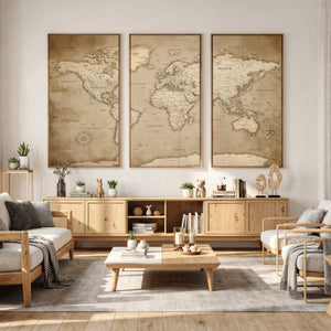 Colorful Watercolor World Map Canvas Wall Art – Framed