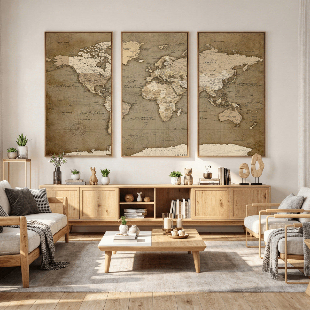 World Map Wall Art Canvas Print, Framed Map Art Picture