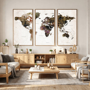 Watercolor World Map Print - Large Wall Art Canvas Print for