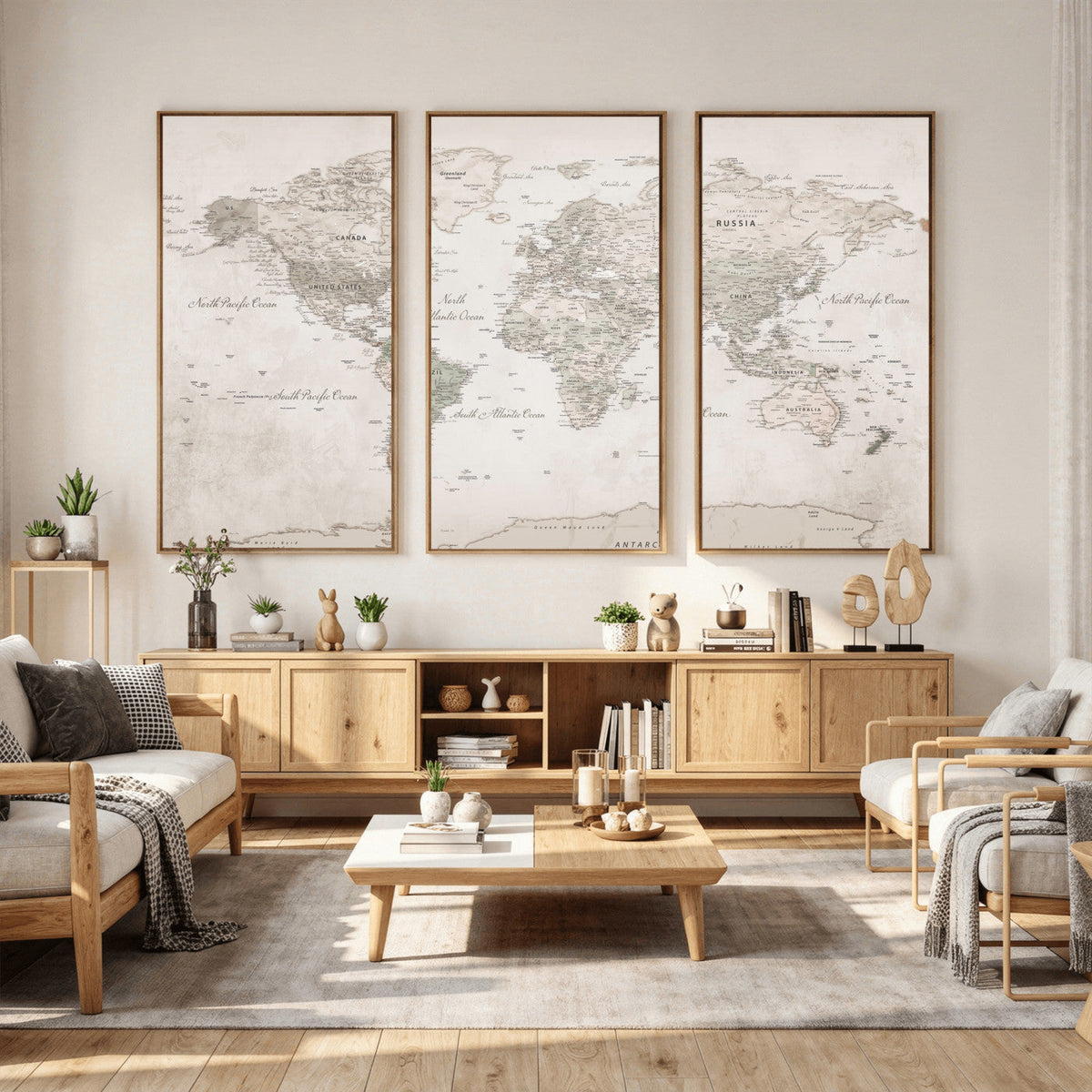 Antique Style World Map Canvas Print - Vintage Detailed