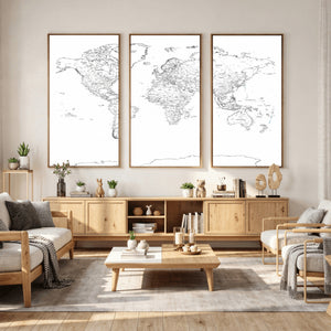 World Map Canvas Print – Framed Modern Detailed Map of the